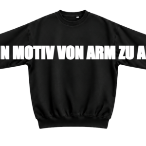 Loose Crewneck Sweater Black, Beispiel-Schriftzug über beide Ärmel und die Brust